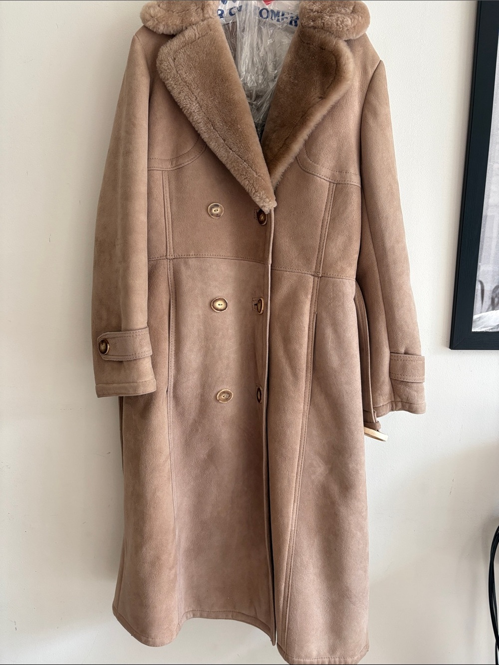 Women's Long Shearling Coat in Taupe